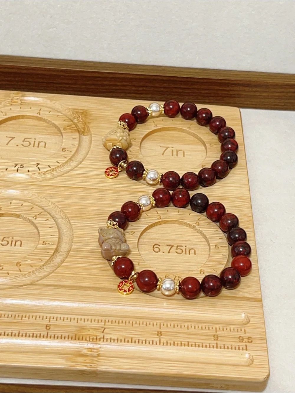 Natural Red Jasper Handmade Bracelet with Cute Alashan Agate Charm option 10mm